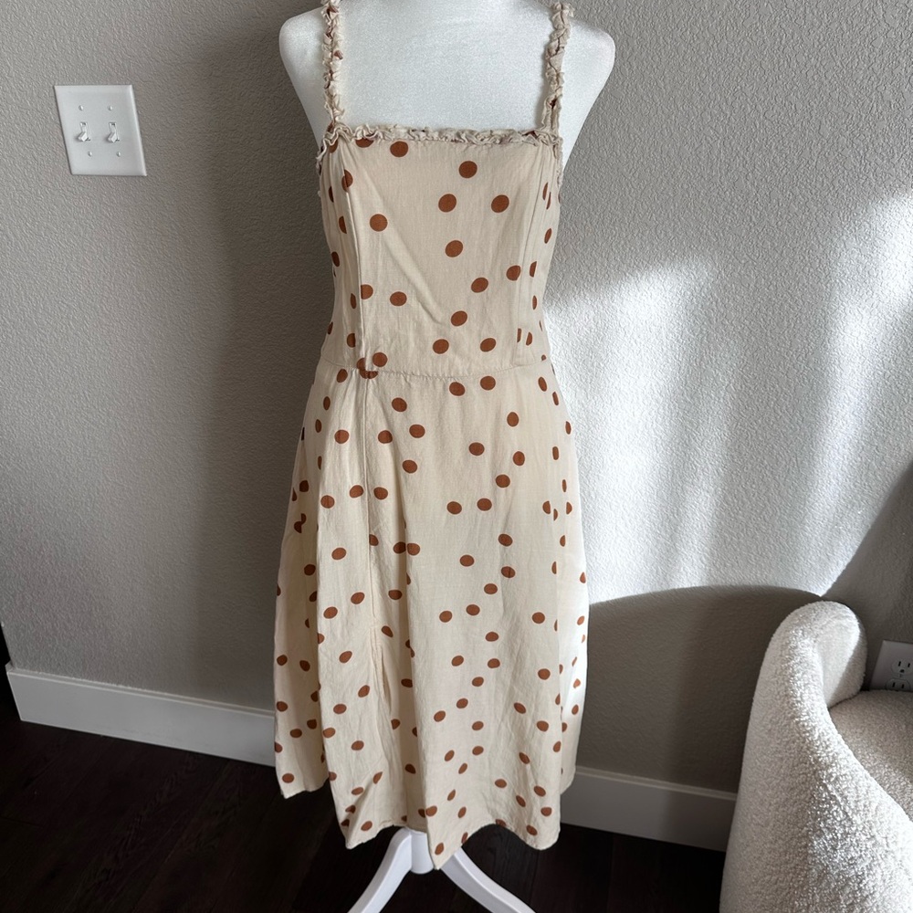 Cream & Brown Polka Dot Midi Dress